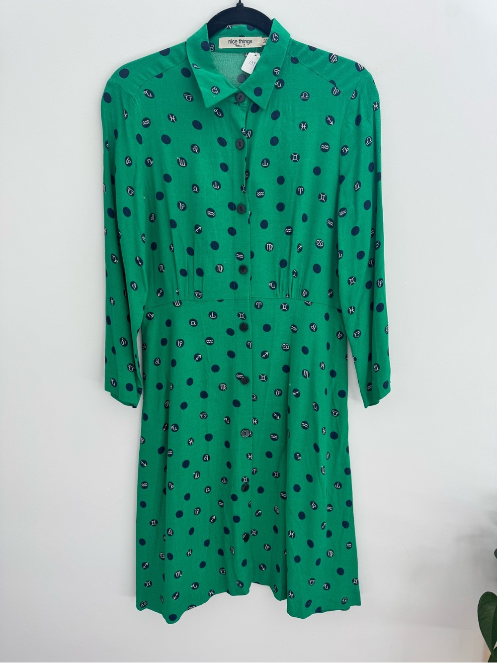 Nice Things Green Polka Dot Long-Sleeve Shirt Dress